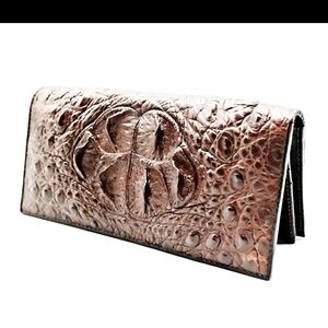 Elegant Brown Crocodile Embossed Mens Clutch